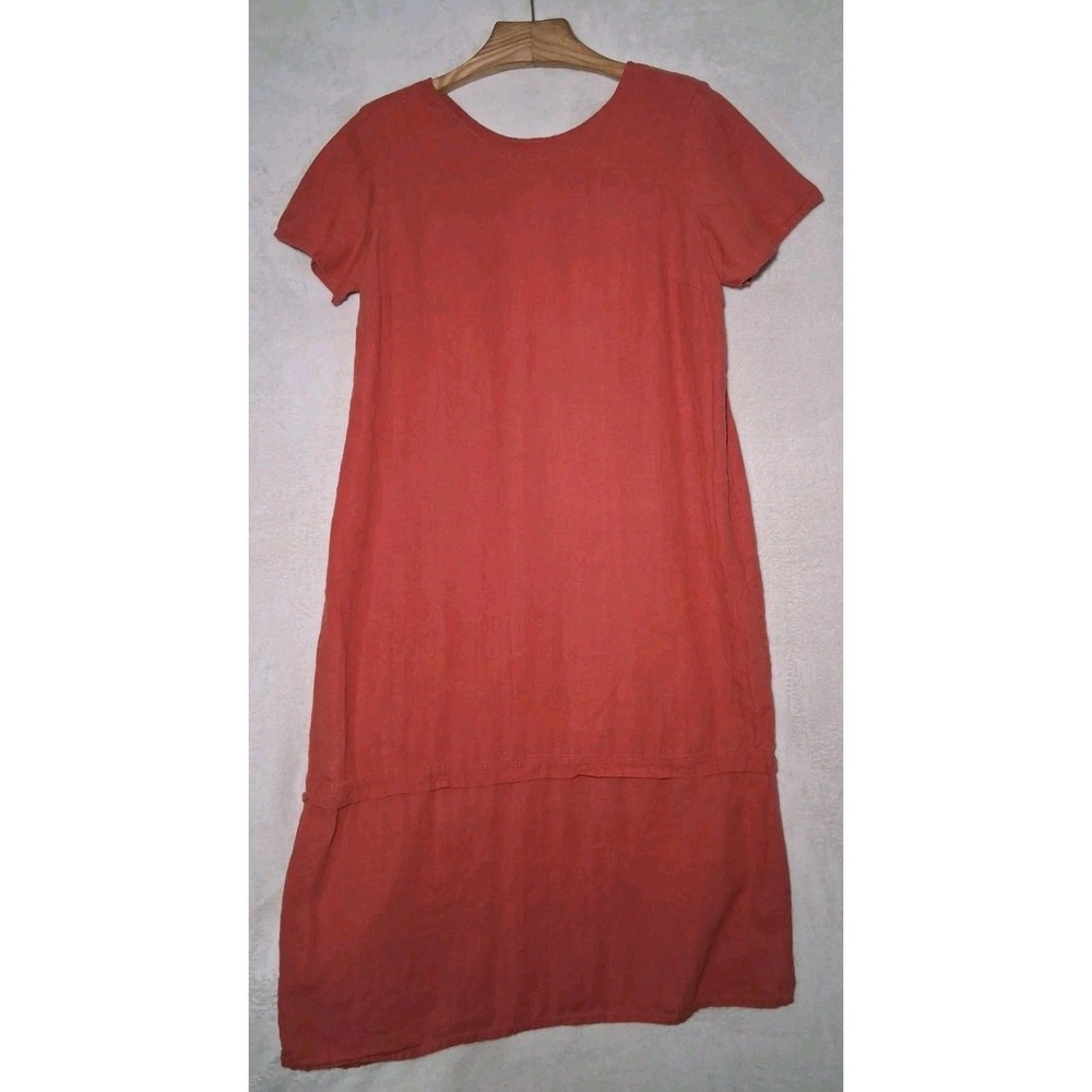 FLAX Brand Linen Tank Maxi Dress Womens Large Rust Vintage Lagenlook Oversized